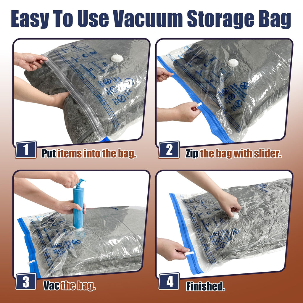 12 Jumbo Vacuum Storage Bags for Bedding, Vacuum Seal Bags for Clothing | Extra Large XL, Airtight Triple Seal, Save 80% Space, Hand Pump, Work with Vacuum, Double Zip, Reusable, Easy to Use