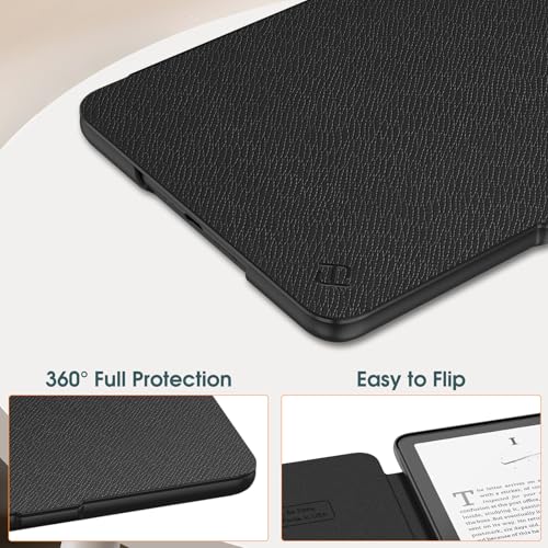 Fintie Slim Case for 7" Kindle Paperwhite 12th Gen 2024 & Kindle Colorsoft | Lightweight PU Leather Hard Back Shell Cover, Magnetic Closure, Auto Wake/Sleep, for Kindle Paperwhite 2024, Black