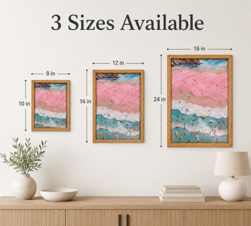 Framed Pink Coastal Canvas Wall Art,Girl Beach Surfers Picture Wall Decor | Summer Poster Print Artwork,for Bedroom Bathroom Girls Room Home Decoration 12x16 inch