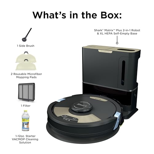 Shark Matrix Plus Robot Vacuum & Mop Combo, 60-Day Self-Emptying, AV2610WA | Matrix Clean Navigation for Carpet, Hard Floors & Pet Hair, HEPA, Sonic Mopping, Anti-Hair Wrap, LiDAR Mapping, Wi-Fi Control