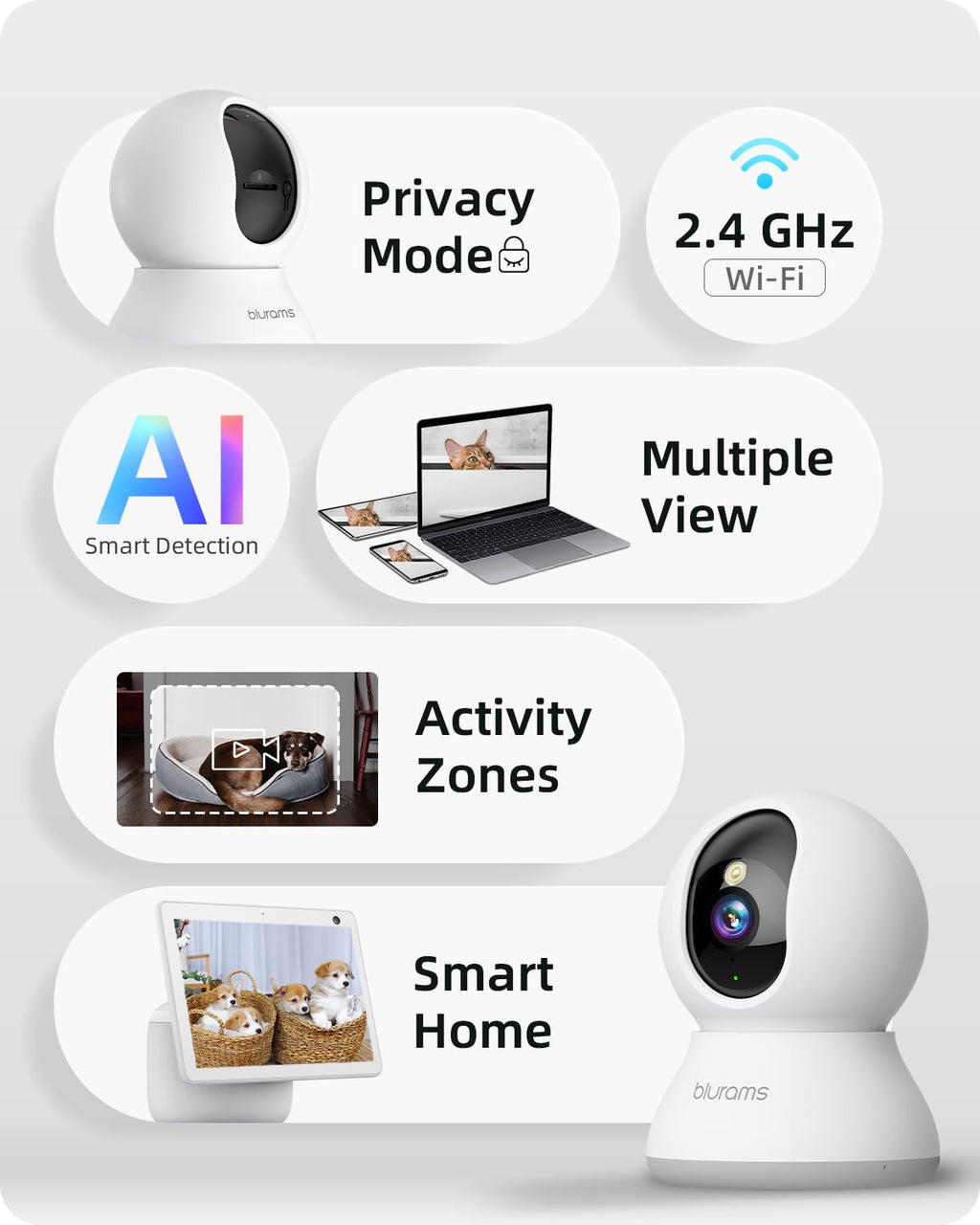 blurams Security Camera, 2K Indoor Camera 360° Pet Camera for Home Security | Motion Tracking, Dual-Band WiFi6, 2-Way Audio, IR Night Vision, Siren, Compatible with Alexa & Google Assistant