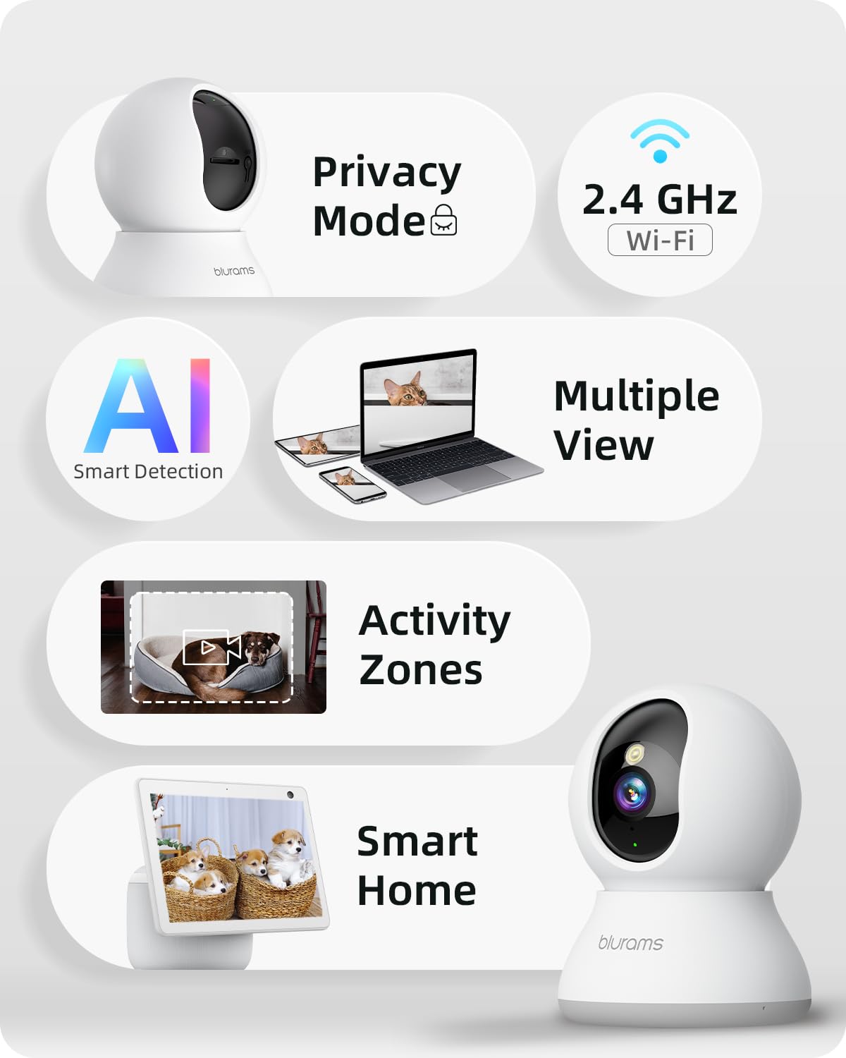 blurams Security Camera, 2K Indoor Camera 360° Pet Camera for Home Security | Motion Tracking, Dual-Band WiFi6, 2-Way Audio, IR Night Vision, Siren, Compatible with Alexa & Google Assistant