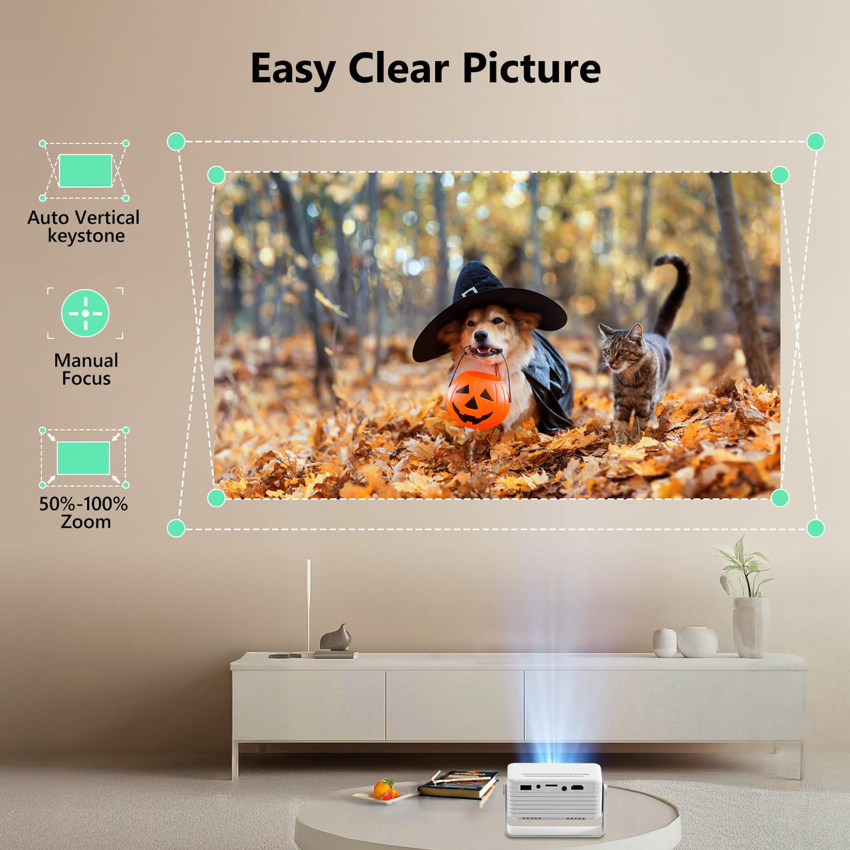 Yoton Y3 Mini Projector, Ultra-Compact 317g, 360° Stand, Auto Keystone | 50% zoom, 720P Native, 1080P Input Support, Portable Small Movie Projector Compatible with TV Stick/HDMI/USB/TF Card
