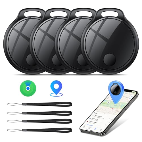 Air Tracker Tags-4 Pack: Smart Bluetooth Tracker, Compatible with Apple Find My APP (iOS Only) Replaceable Battery, IP67 Waterproof, Suitable for Luggage, Wallets, Backpacks, Keys Tracking Tag, Black