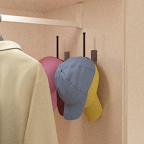 Durmmur Stainless Steel Hat Organizer, Hat Rack for Wall,Each Holds 15 Hats | 2P Strong Adhesive/Wall Drilled Hat Holder, Hat Hooks, Hat Hanger Baseball Cap Organizer for Door,Bedroom,Closet(Black 6 in)