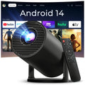 [Built-in Apps] Mini Projector 4K Supported, Android TV OS & Phone Remote | Projector with WiFi 6 & Bluetooth 5.4, Short Throw, Auto Keystone and 180° Rotation for Bedroom, Home Cinema and Outdoor Use