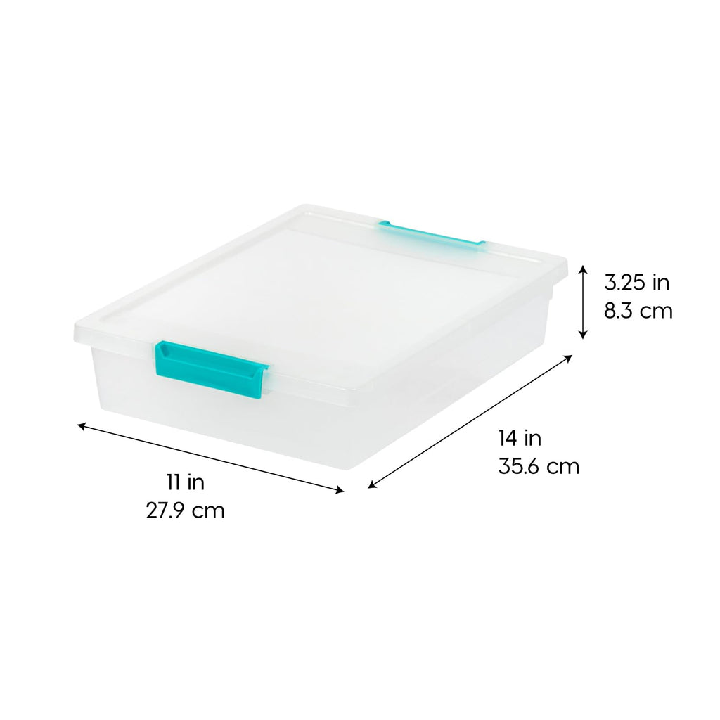 IRIS USA Storage Bins with Lids |Made in USA| 6 Qt - (4-Pack) - Clear | 14"L x 11"W x 3.25"H - Sensory Craft Organizers, Plastic Clip Box Totes, Containers for Paper, Office, Art & Study Supplies