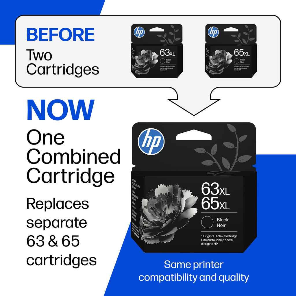 HP 63XL/65XL Black High-Yield Ink Cartridge (Replaces Both 63XL & 65XL) | Works with AMP; DeskJet 1100, 2100, 2600, 3600; Envy 4500, 5000; OfficeJet 3800, 4600, 5200 Series | B7RT5AN