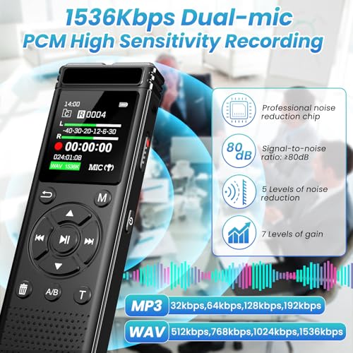 Tonfarb 136GB Digital Voice Recorder with Playback,9775 Hours Audio Record | Voice Activated Recording Device with Noise Reduction,A-B Repeat,MP3 Player,Password for Lecture Meeting/Classes/Interviews