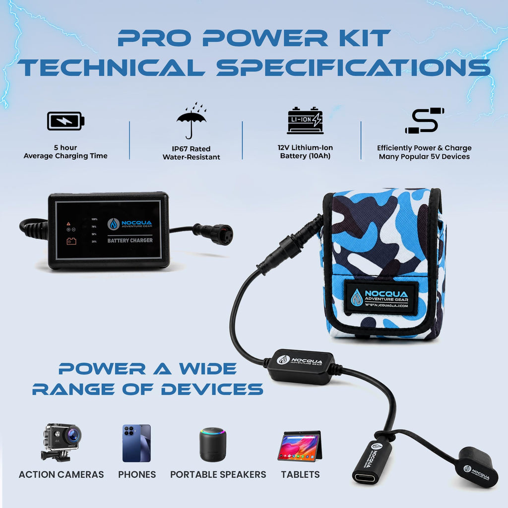 Nocqua Pro Power Kit - 12 Volt Lithium Battery with Charger - 10Ah | Battery Kit for GPS, Fish Finders & Depth Finders, Compact & Portable Kayak Battery Power for Marine Adventure & Kayaks