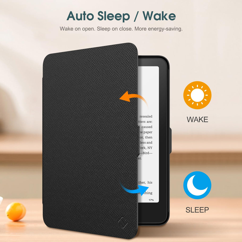 Fintie Slim Case for 7" Kindle Paperwhite 12th Gen 2024 & Kindle Colorsoft | Lightweight PU Leather Hard Back Shell Cover, Magnetic Closure, Auto Wake/Sleep, for Kindle Paperwhite 2024, Black