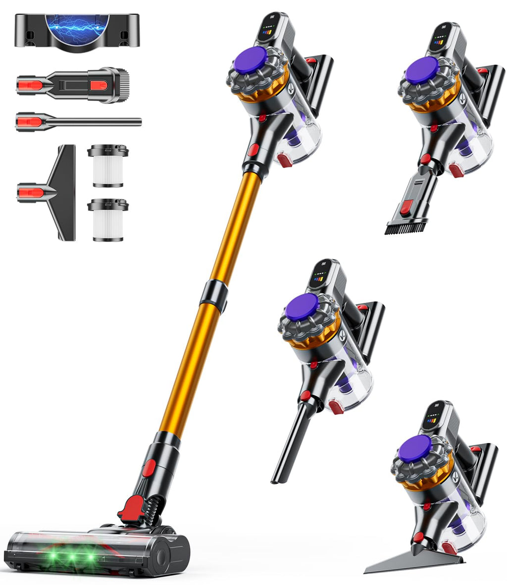 KQAHA Cordless Vacuum Cleaner, 600W 50KPA Vacuum Cleaners for Home, 65Mins Stick Vacuum Cordless with Self-Standing, LED Display & Anti-Tangle, Lightweight Wireless Vacuum for Pet Hair/Carpets/Floors