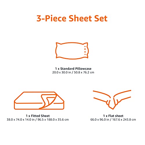 Amazon Basics Lightweight Super Soft Easy Care Wrinkle Free Microfiber 3 Piece Bed Sheet Set with 14-Inch Deep Pockets, Twin, Navy Blue, Solid, Kids, Men & Women Bedding