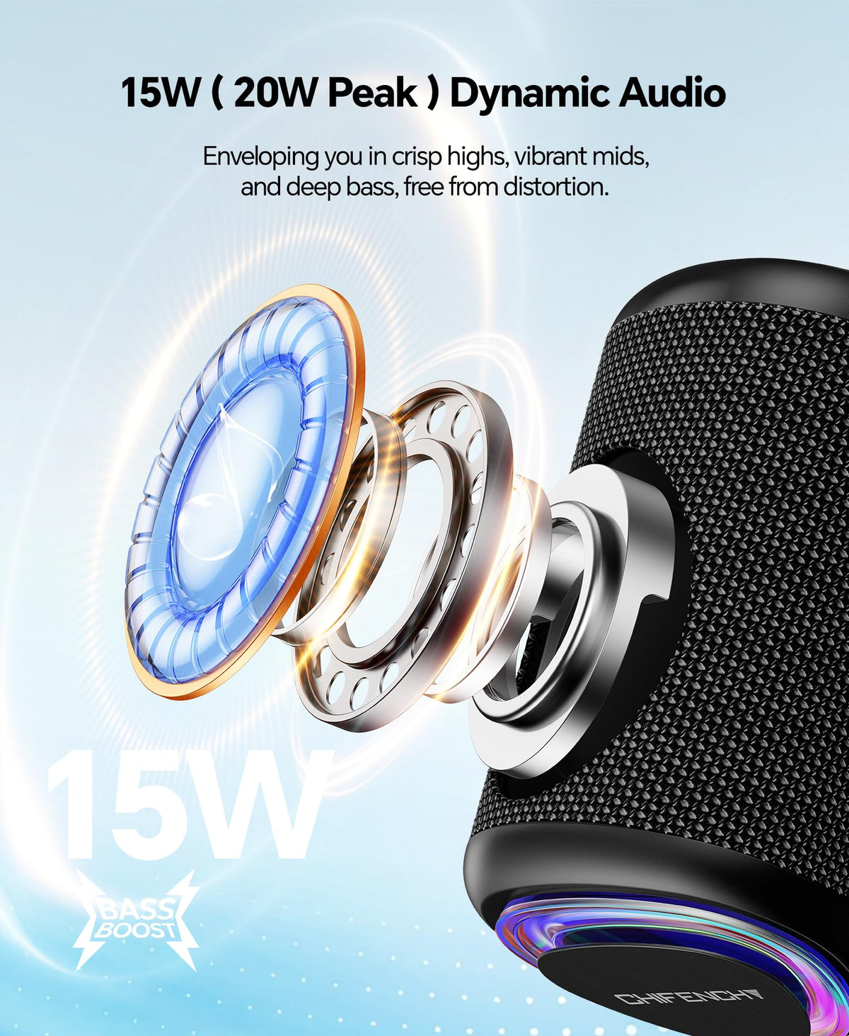 Portable Bluetooth Speaker Gift Ideas: Outdoor Travel Essentials Waterproof | Powerful HD Sound, Dynamic Lights, 15H Playtime, BT 5.3, TWS Pairing, IPX5 Beach|Camping|Pool Accessories, Halloween Music