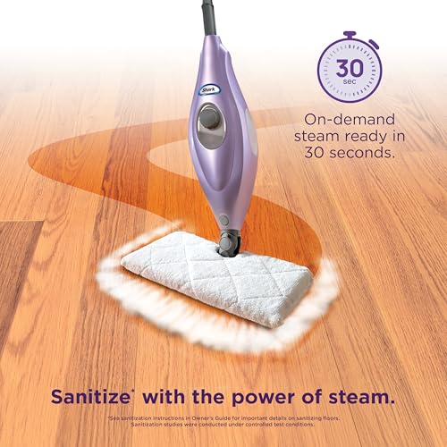 Shark Steam Pocket Mop with 2 Washable Double-sided Pads, Purple, S3501 | Lightweight, 2 Machine Washable Double-Sided Microfiber Pads, Swivel Steering, Steam Sanitization on Sealed Hard Floors