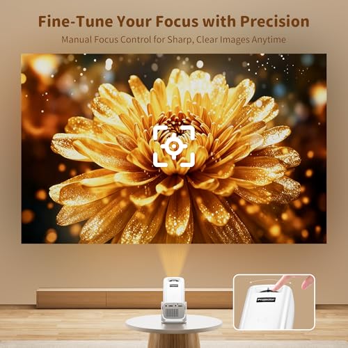 Mini Projector with 4K Support, Portable Short Throw Proyector | Electric Focus&Keystone, 270° Rotatable Stand, Compatible with TV Stick, Phone & Laptop, Holiday Gift Idea