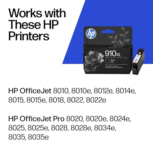 HP 910XL Black High-Yield Ink Cartridge | Works with OfficeJet 8010, 8020 Series, OfficeJet Pro 8020, 8030 Series | Eligible for Instant Ink | 3YL65AN
