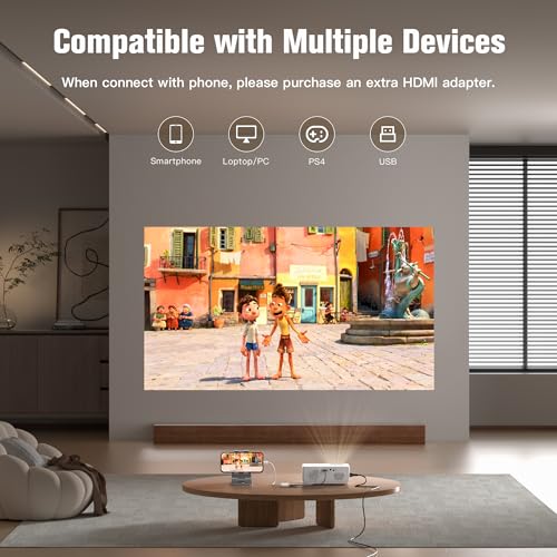 AuKing Projector, 2024 Upgraded Mini Projector, Full HD 1080P Home Theater Video Projector, Compatible with HDMI/USB/AV/Smartphone/TV Box/Laptop