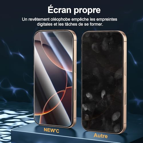 NEW'C for iPhone 17, iPhone 17 Pro, iPhone 16 Pro Screen Protector | 3 Pack, HD Clear, Easy Installation Tool Included, Tempered Glass, 9H Hardness, Scratch Resistant, Bubble Free