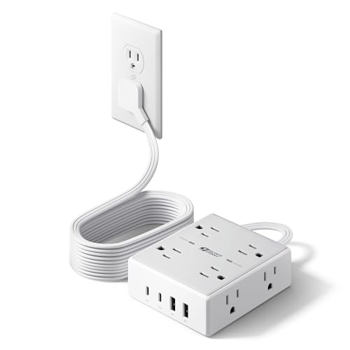 SUPERDANNY Extension Cord,Flat Plug Surge Protector Power Strip,10Ft | 8 AC & 4 USB Ports (2 USB C),Surge Protector with 1050J,Desk Charging Station for Home Office,College Dorm Room Essentials