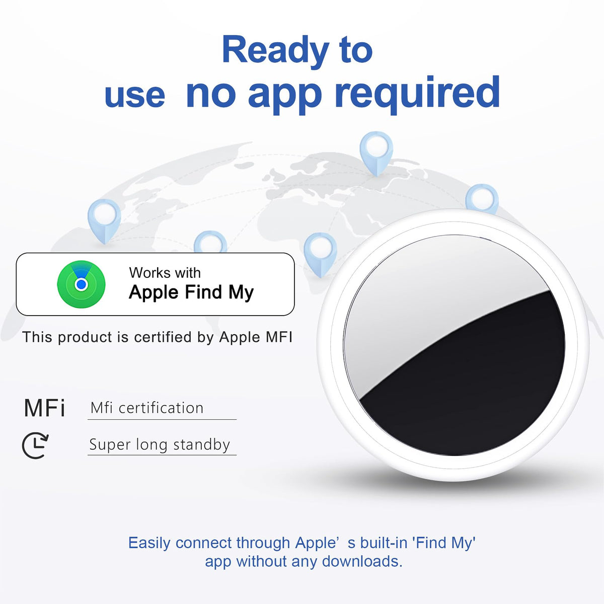 Air Tracker Tag 2 Pack [Apple MFi Certified] with Find My(iOS Only) | Key Finder with No App Needed, IP65 Waterproof, 365-Day Standby, Wallets Keys Bags Luggage Locator Tracker Tag