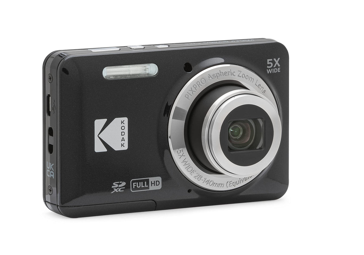 Kodak PIXPRO FZ55 16MP Compact Digital Camera, 5X Optical Zoom, Black | 1080p Full HD Video, 28mm Wide Angle Lens, 2.7 Inch LCD, Point and Shoot, Vlogging Camera, Li-Ion Battery