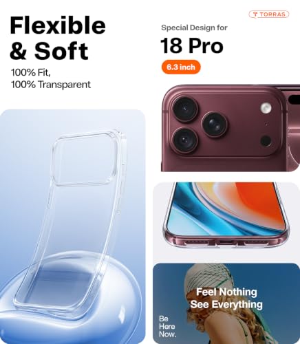 TORRAS for iPhone 18 Pro Case Crystal Clear, Upgraded Anti-Yellowing, 6.3'' | 2026 Upgraded Non-Yellowing, Military-Grade Protection, Ultra-Slim Soft Bumper Case for iPhone 18 Pro Phone Case Anti-Scratch