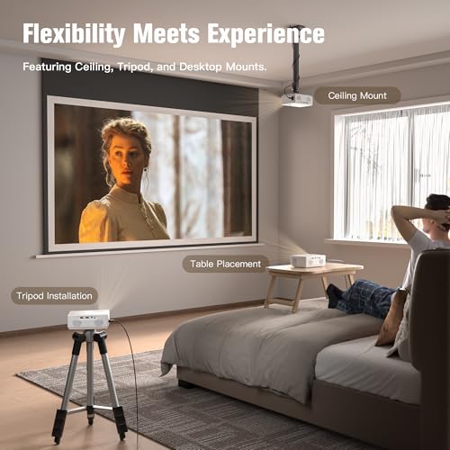 AuKing Projector, 2024 Upgraded Mini Projector, Full HD 1080P Home Theater Video Projector, Compatible with HDMI/USB/AV/Smartphone/TV Box/Laptop