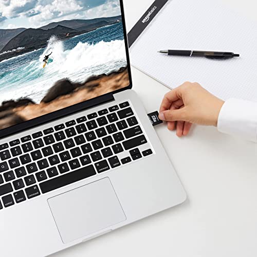 Amazon Basics microSDXC Memory Card with Full Size Adapter, A2, U3, Read Speed up to 100 MB/s, 128GB, Black