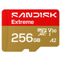 SANDISK 256B Extreme microSD Card + Adapter, Up to 245MB/s Read Speeds | UHS-I, V30, 5K & 4K UHD, U3, C10, A2, Up to 170MB/s Write Speeds, Ideal for Action Cams+Drones, Android- SDSQXH9-256G-GZ6MA