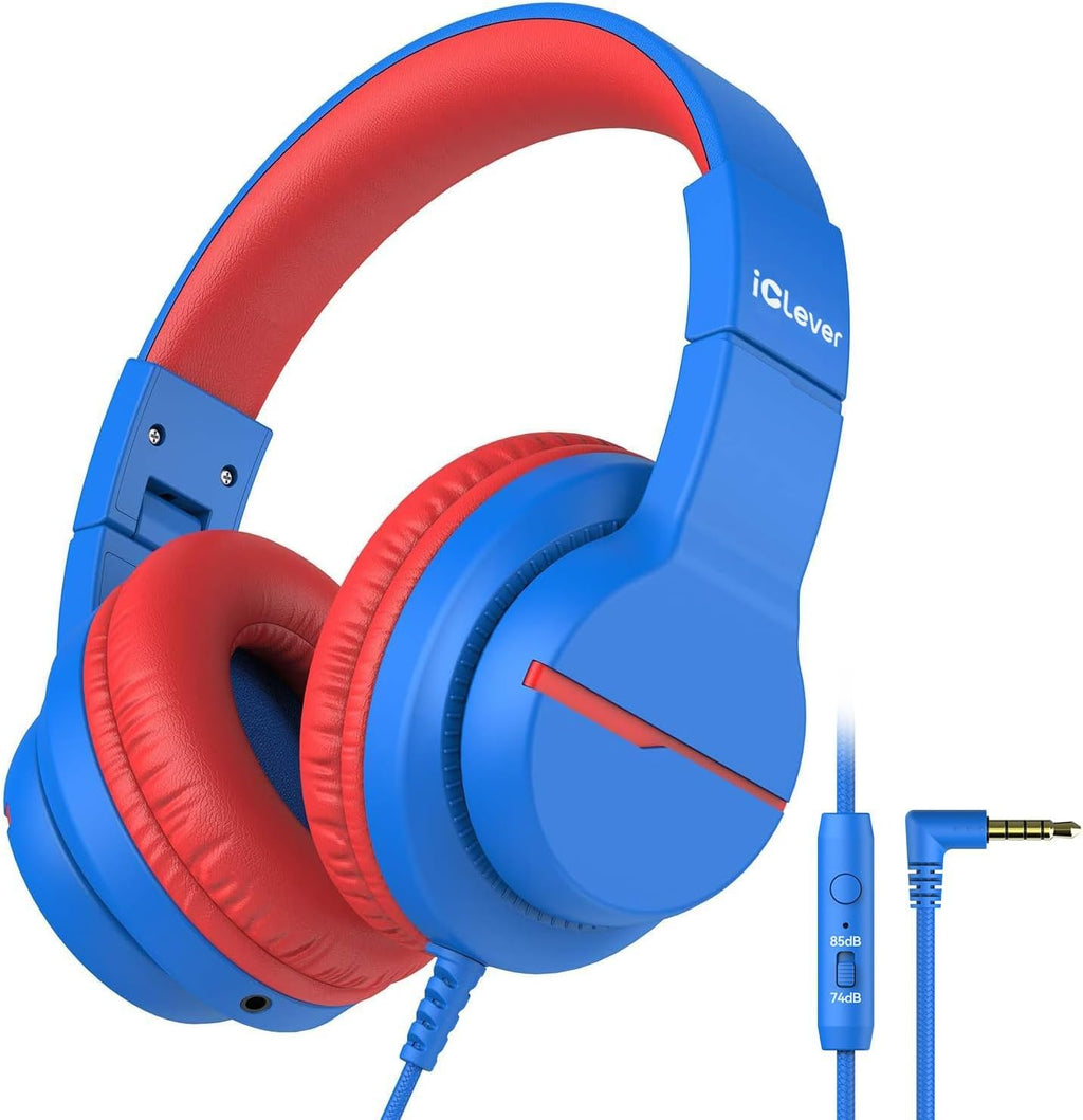 iClever HS19 Kids Headphones with Cord, Toddler Headphones for Boys Girls | SafeSound Tech, HD Mic Stereo Sound, Over-Ear Headphones for Kids, FunShare Foldable 3.5mm Wired for iPad Computer Travel