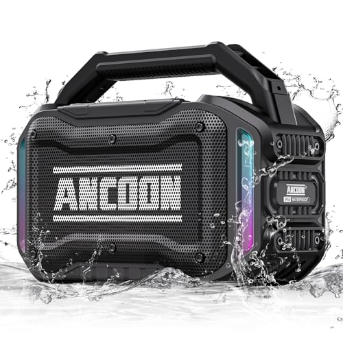 ANCOON Speakers Bluetooth Wireless: 80W(Peak) Loud Speaker with Bass | 20H, Rugged, IPX6 Waterproof, Large Jobsite Speakers for Work, Outdoor, Workshop, Garage - Portable Handle with TWS (Black)