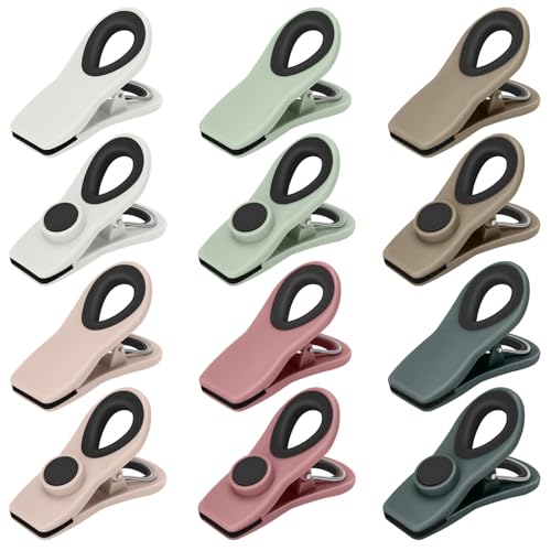 TACGEA Chip Clips, Magnetic Bag Clips for Food Storage, 12 Pack, Neutral | Heavy Duty Clips with Airtight Seal, Strong Spring, for Food, Snack, Fridge, Office
