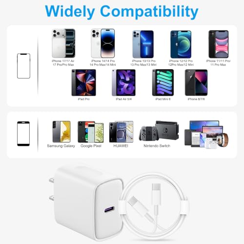 iPhone 18 17 16 15 Charger Fast Charging 10FT - 20W USB C Charger Block | Type C Charger Fast Charging with 10FT Extra Long USB C to C Cable for iPhone 18 17 16 15 Pro Max, Duo, iPad (White)