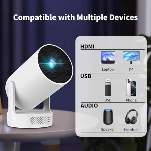 Mini Projector with WiFi and Bluetooth, Portable Projector Support 5w Soundbase Speaker, 170 ANSI, Auto Vertical Keystone, 180° Rotation Smart Projector Proyector for Home Bedroom Outdoor, HY300 Ultra