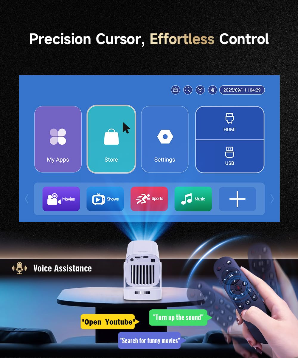 【Auto Focus&1080P】Magcubic Mini Smart Projector 4K Support, Built in Apps | Portable Projector with Wifi 6 and Bluetooth 5.4, Auto Keystone, 5W Speaker, Android 14, Voice Control, Home Movie Proyector