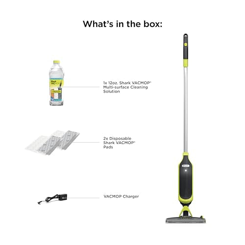 Shark VACMOP Cordless Vacuum & Spray Mop, Gray, VM180 | Hard Floor Cleaner, Powerful Suction, Lightweight, 2 Disposable Pads, 12oz Cleaning Solution Included