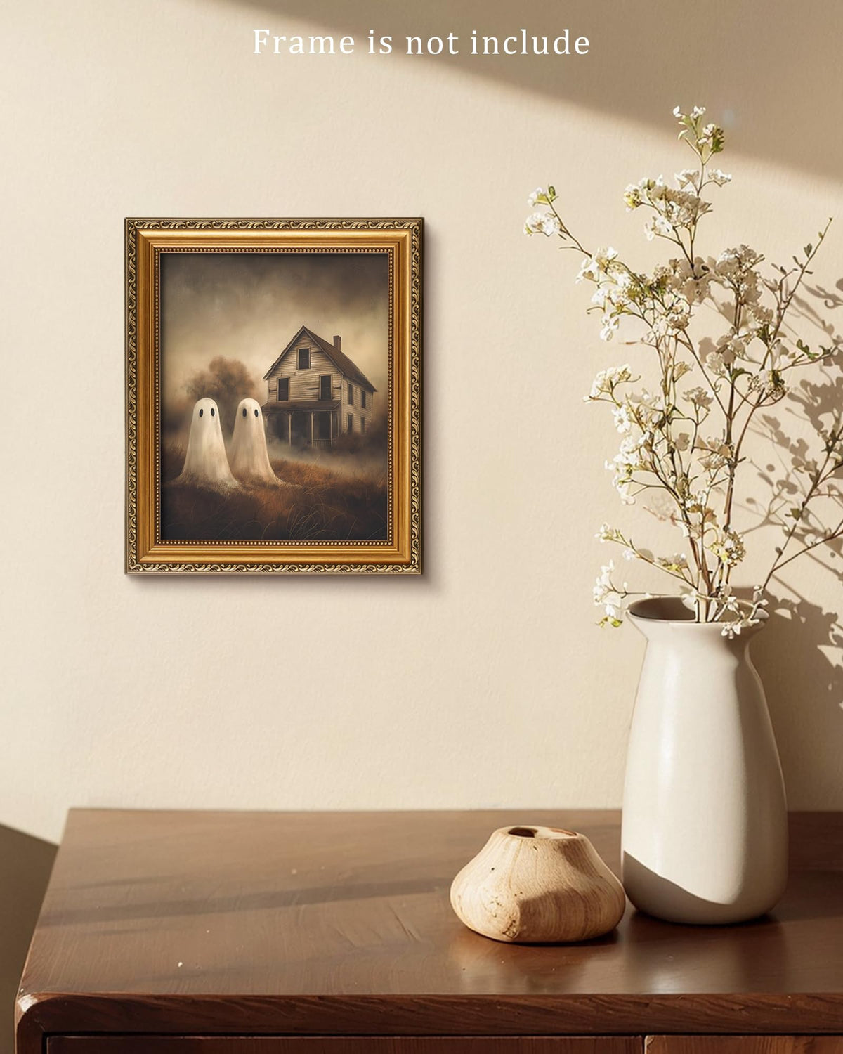 Vodefoad Retro Cute Ghost Decor Halloween Painting Spooky Silhouette Ghosts Haunted House Art Victorian Ghost Posters Pictures for Living Room, Bedroom, Bathroom, halloween Room decor - 8x10 Inch Unframed