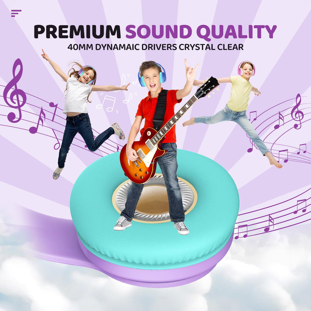 JoySpark Kids Bluetooth Headphones Over-Ear, 60Hrs, Built-in Mic-Purple | 85/94dB Volume Limited, Bluetooth 5.3, Stereo Sound, Lightweight Kids Wireless Headphones for Kids Toddler Travel School