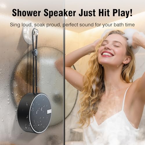 INSMY C12 IP67 Waterproof Shower Bluetooth Speakers Portable Small Speaker | Speakers Bluetooth Wireless,Loud Clear Sound,Support TF Card,Suction Cup,for Outdoor Kayak Canoe Beach Gift (Black)