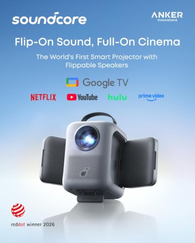 soundcore Nebula P1i Portable Projector with Flippable Speaker | Google TV, Wi-Fi, Bluetooth, Autofocus and Auto Keystone, All-Glass Lens, 4K Support, 380 ANSI Lumens, 20W Dolby Audio, 1080p