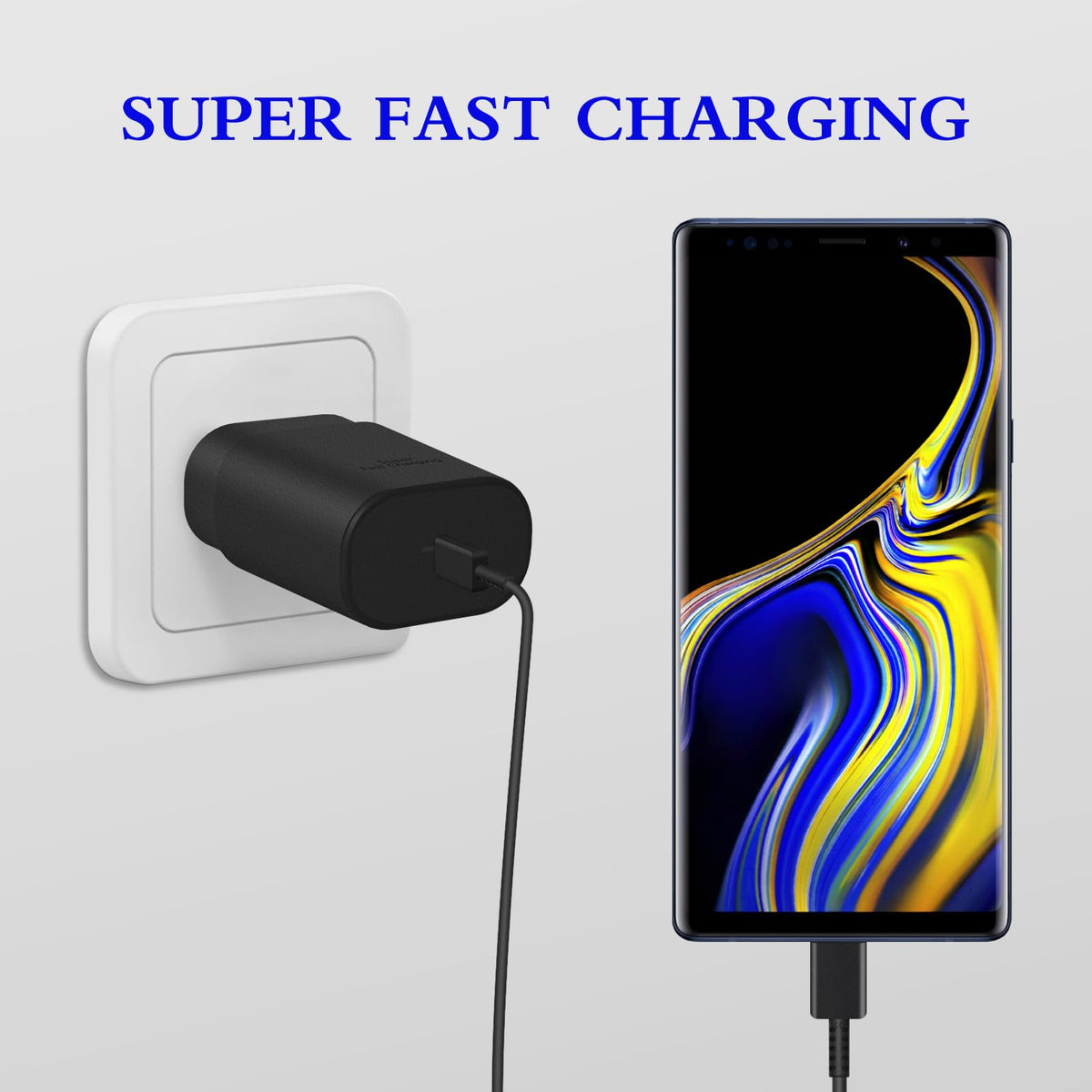 Type C Charger Fast Charging 2-Pack 25W Long 6FT USB C Cable | USBC Charger Block Compatible with Galaxy S26 S25 S24 S23 S22 S21/iPhone 17/16/16 Pro Max/15/15 Pro Max/15 Plus-Black