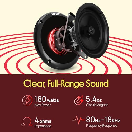 Pyle Waterproof Marine Speakers - Pair of 5.25" 180 Watt Low Profile Slim Style System - Weather Resistant Outdoor Rated Speakers for Boat, Patio, Poolside, Deck, Home (Black)