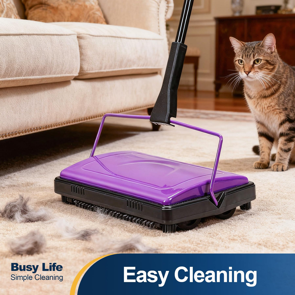 Yocada Carpet Sweeper Cleaner Manual Household Sweeper Lightweight | Hand Push Non-Electric for Home Office Low&Undercoat Carpets Rugs Pet Hair Dust Scraps Paper Rubbish Cleaning with a Brush