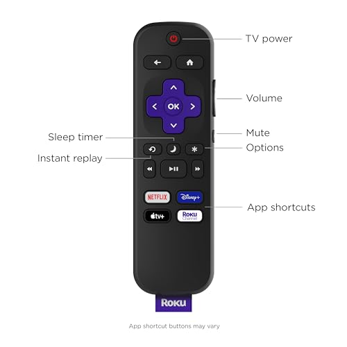 Roku TV Remote Control (Official Manufacturer Product) | Simple Setup & Pre-Set App Shortcuts - Replacement Remote Compatible with RokuTV Models ONLY (Not Roku Players)