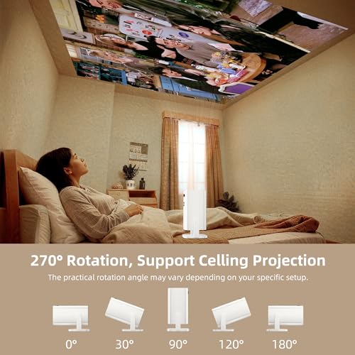 Mini Projector 4K Support, Portable Projector Full HD 1080P Support | Short Throw, 270° Rotation, Outdoor&Indoor, Ceiling Projection, Smartphone, TV Stick, Laptop, HDMI, USB, PS5 Compatible