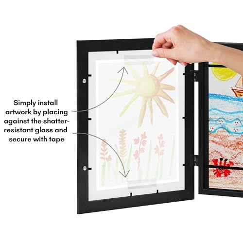 Americanflat 8.5x11 Changeable Kids Art Frame 2-Pack - Black | Holds 100 art pieces, magnetic front door, built-in keyholes for wall display, stores finished artwork
