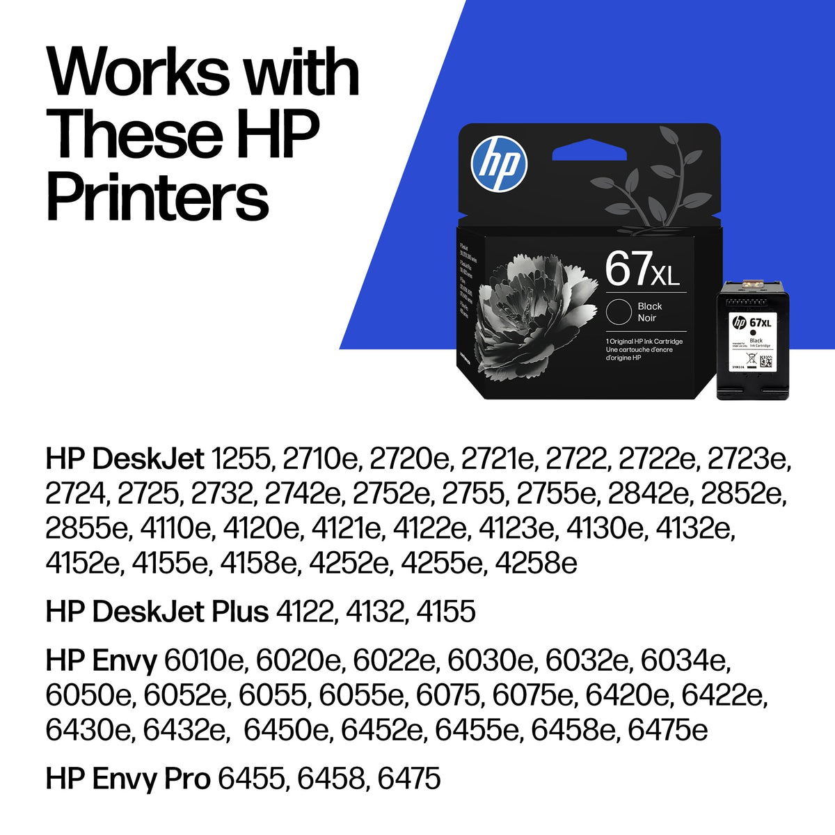 HP 67XL Black High-Yield Ink Cartridge | Works with DeskJet 1255, 2700, 4100, Envy 6000, 6400 Series | Eligible for Instant Ink | 3YM57AN | Packaging May Vary