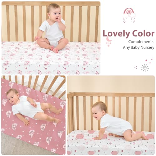 Baby Crib Sheets Girl, 3 Pack Toddler Bed Sheets Fitted 52”x28”