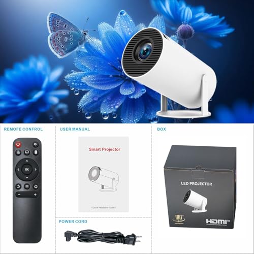 Mini Projector, Portable Smart Projector 4K WiFi 6 BT 5.4 [Built-in App] | Auto Keystone, Movie Projector Compatible With HDMI/USB/TV Stick/Smartphone/Laptop/PS5 Home Theater 180° Rotation White